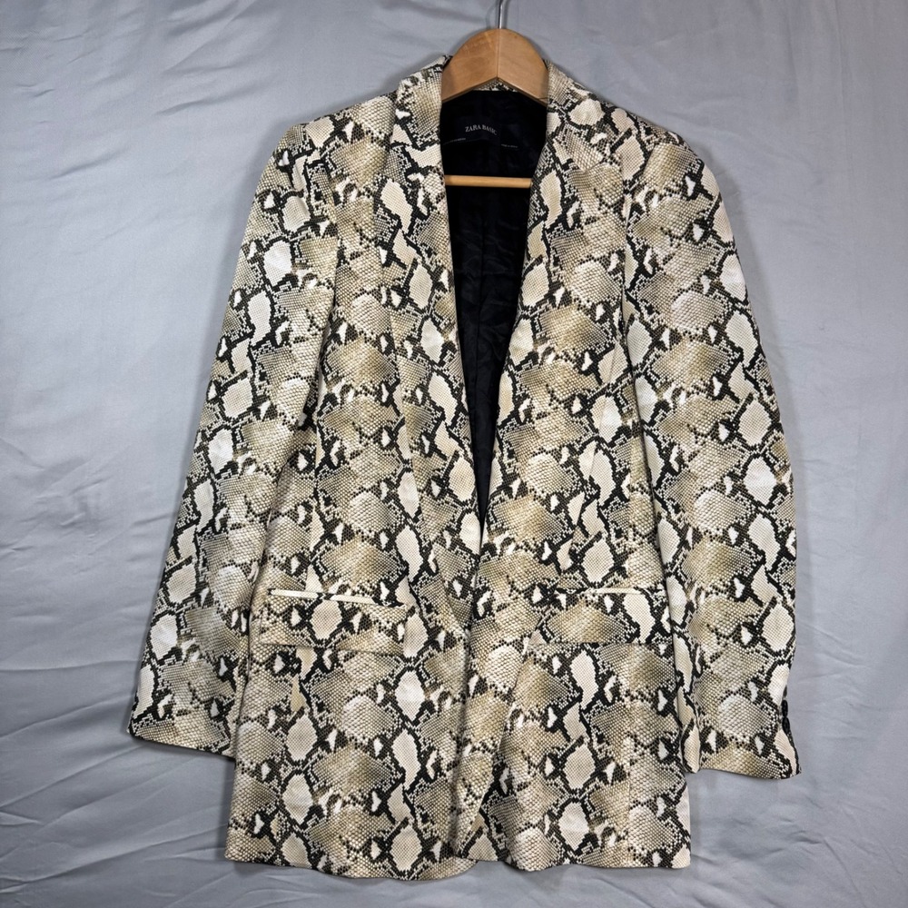 Zara Basic Snakeskin Print Blazer Jacket XS Beige Brown Animal AOP